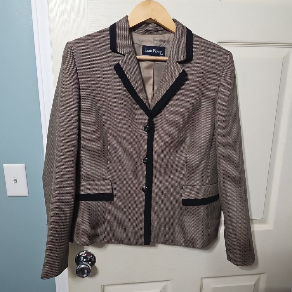Evan-Picone Women’s 12 Champaign & Black Fully Lined Blazer Good PreOwned